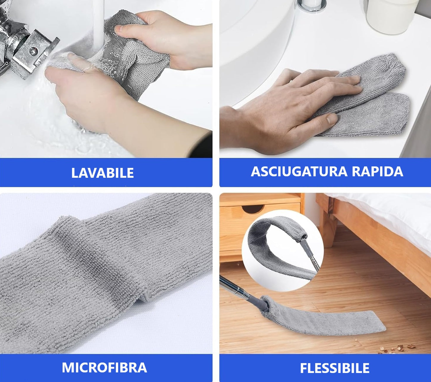 Spazzola Cattura Polvere In Microfibra Con Asta Allungabile Per Pulizia Efficace