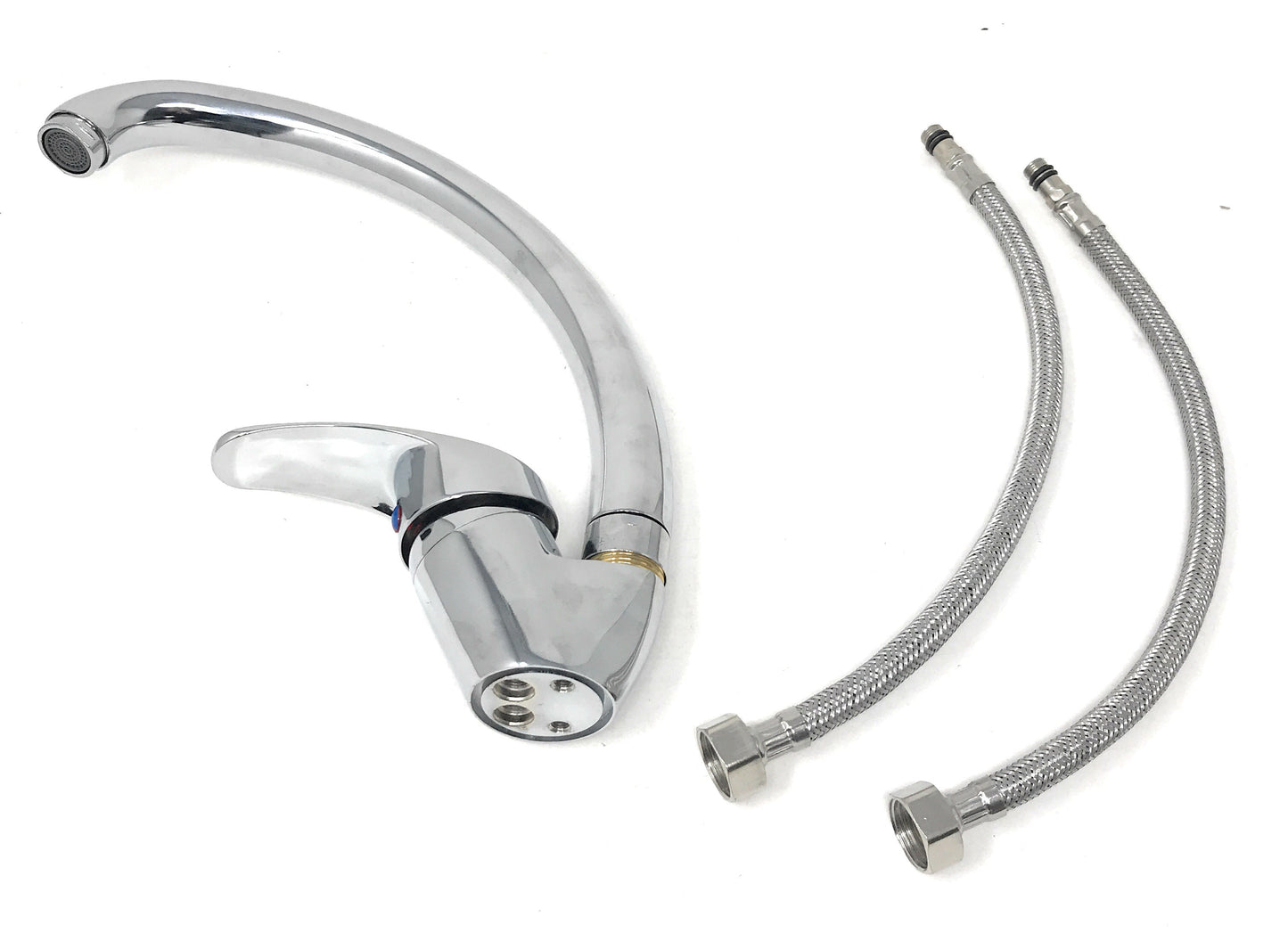 Rubinetto Per Lavello Cucina Miscelatore Canna Alta Ottone Cromato Mono Comando