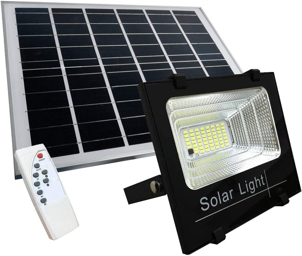 Faro A Led Da 100W SMD Luce Bianca Con Pannello Solare, Sensore E Telecomando