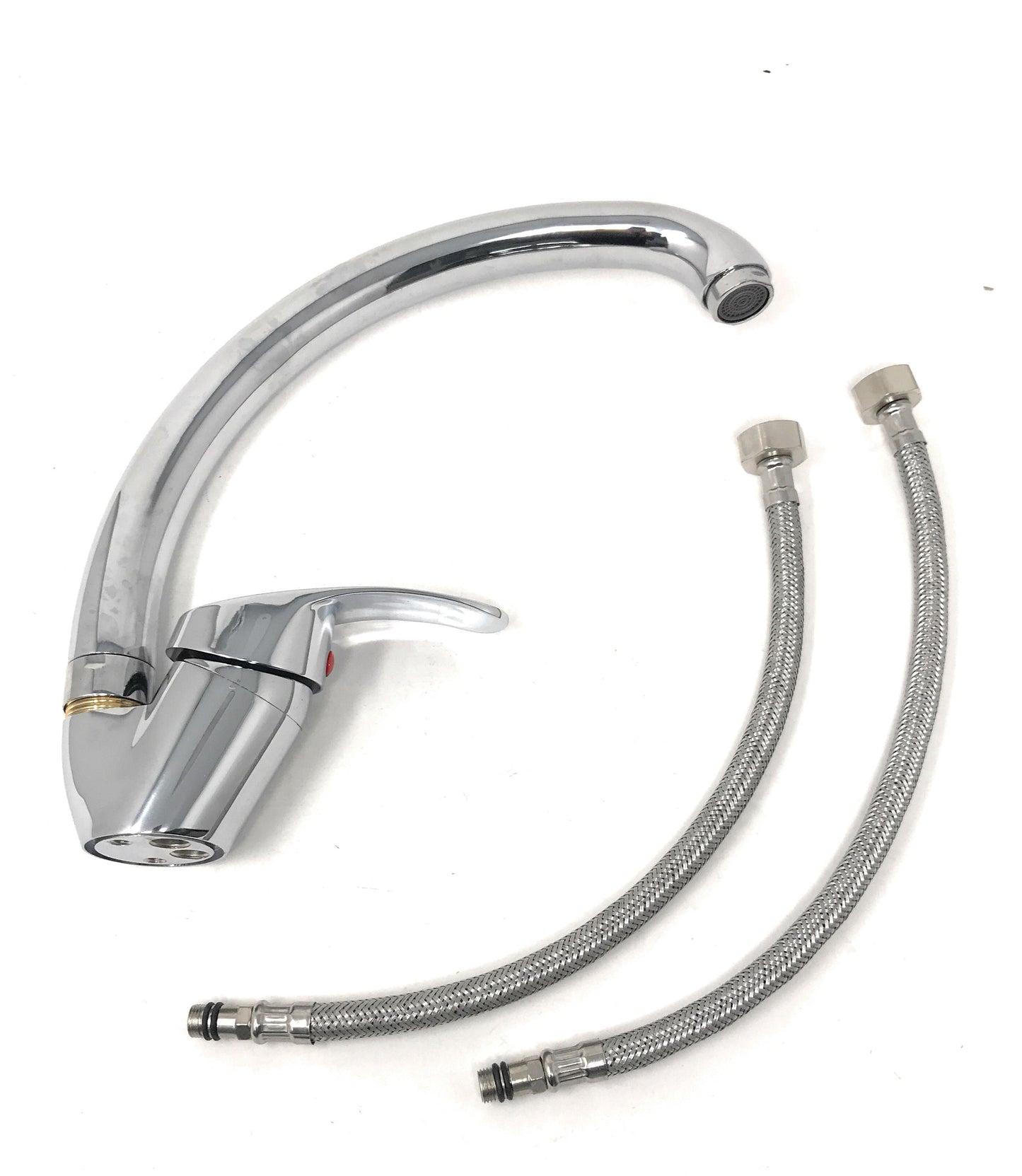 Rubinetto Per Lavello Cucina Miscelatore Canna Alta Ottone Cromato Mono Comando