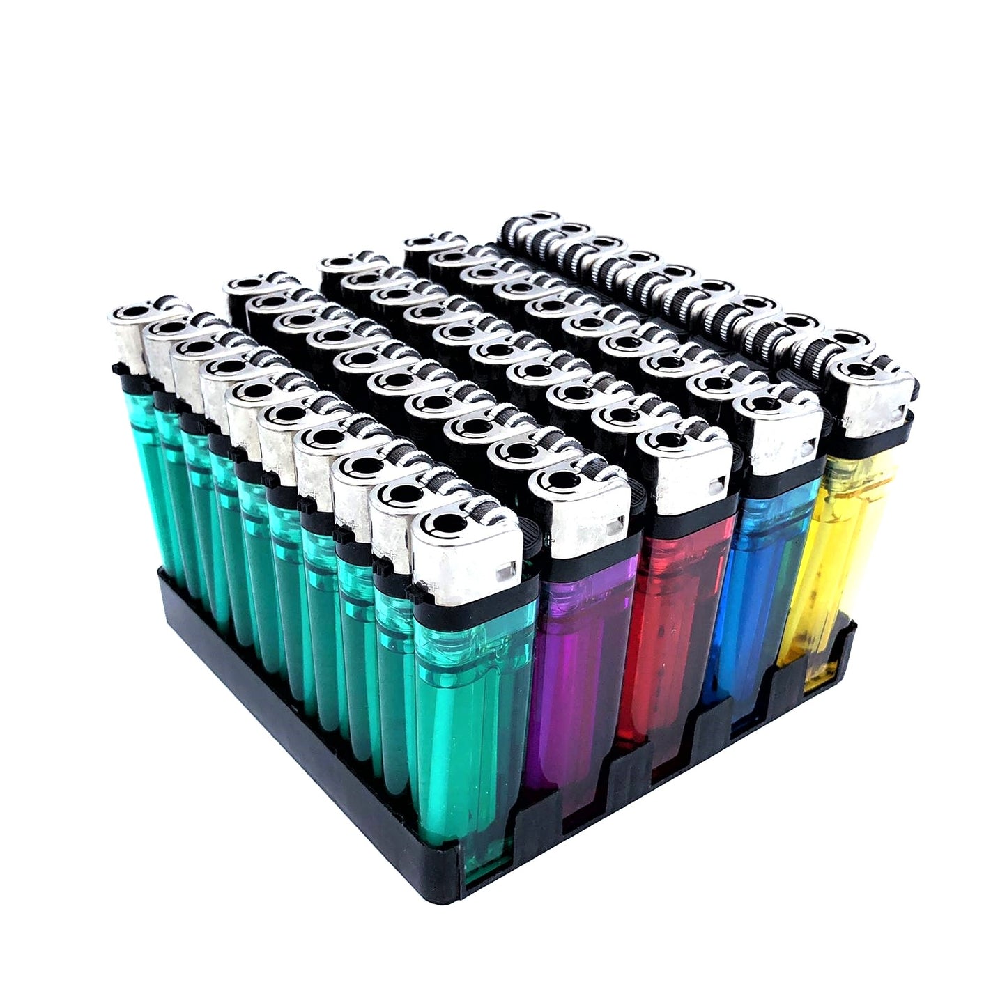 Box Da 50 Accendini Classici Colorati Trasparenti Con Accensione A Pietrina