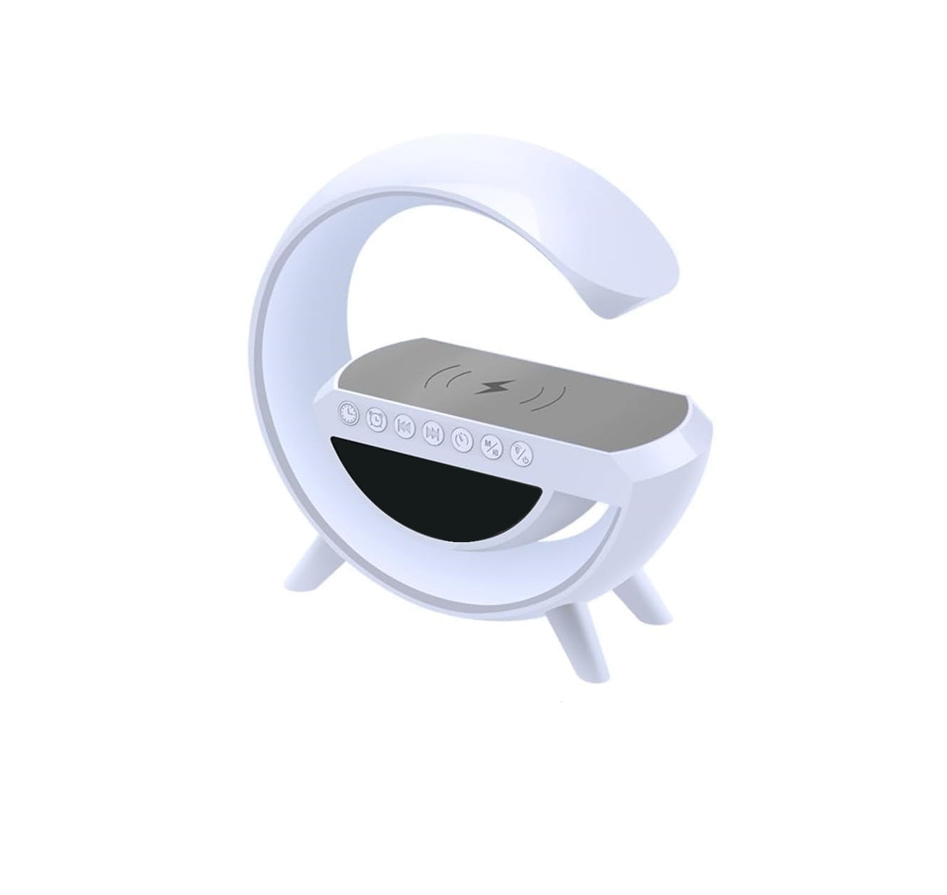 Lampada Da Comodino con Altoparlante, caricatore Wireless, Sveglia Integrata, USB