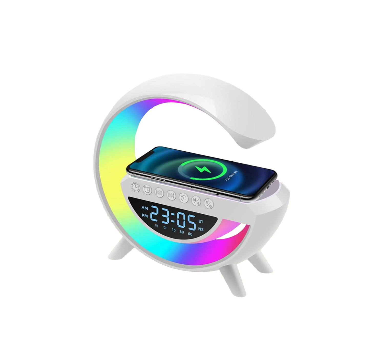 Lampada Da Comodino con Altoparlante, caricatore Wireless, Sveglia Integrata, USB