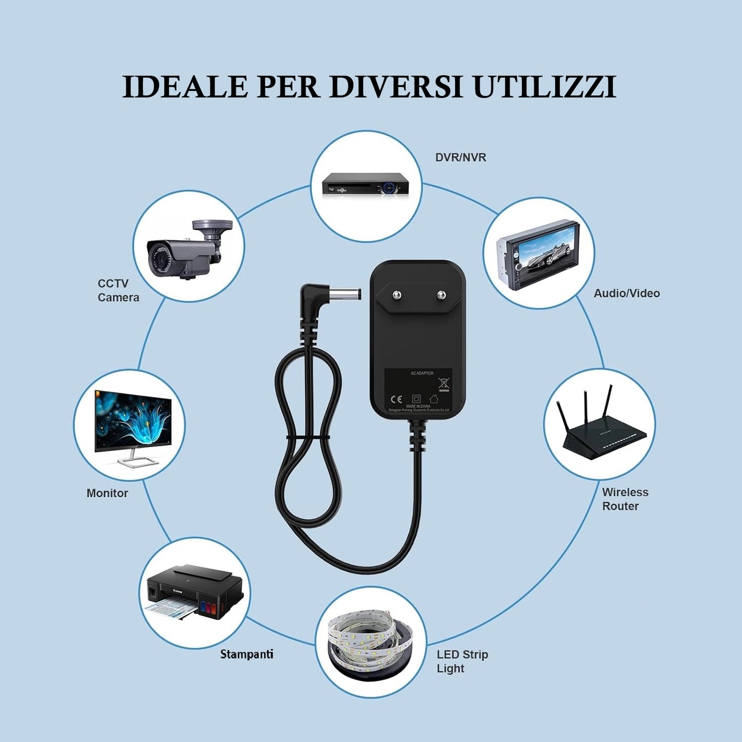 Alimentatore Da 2 Ampere 12 Volt Per Telecamera E Striscia A Led 2.1/5.5 mm CCTV