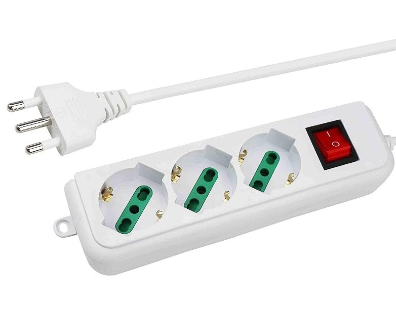 Ciabatta Multipresa Elettrica Con 3 Posti Schuko Con Interruttore Per Accensione