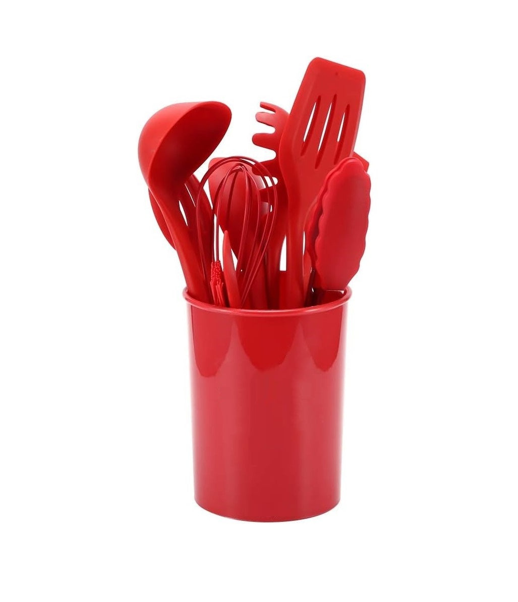 Set Di 11 Utensili Cucina In Silicone Resistenti Al Calore Con Manico In Legno