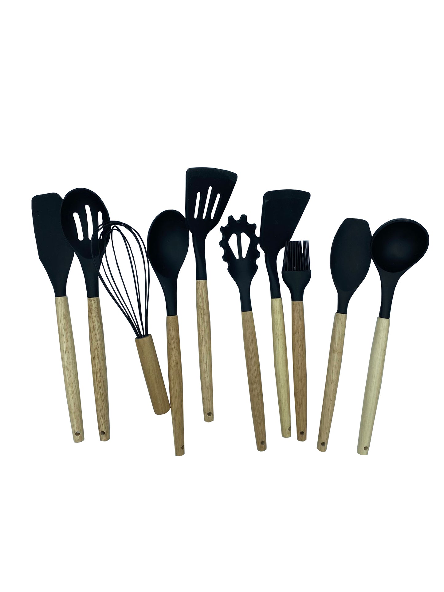 Set Di 11 Utensili Cucina In Silicone Resistenti Al Calore Con Manico In Legno
