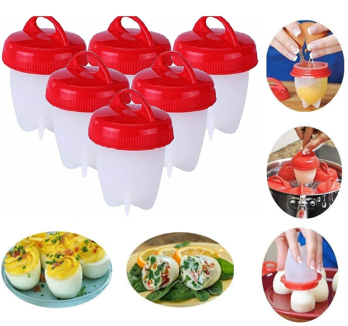 6 Cuoci Uova In Silicone Contenitore Per Cottura Uova Sode In Camicia E Altro