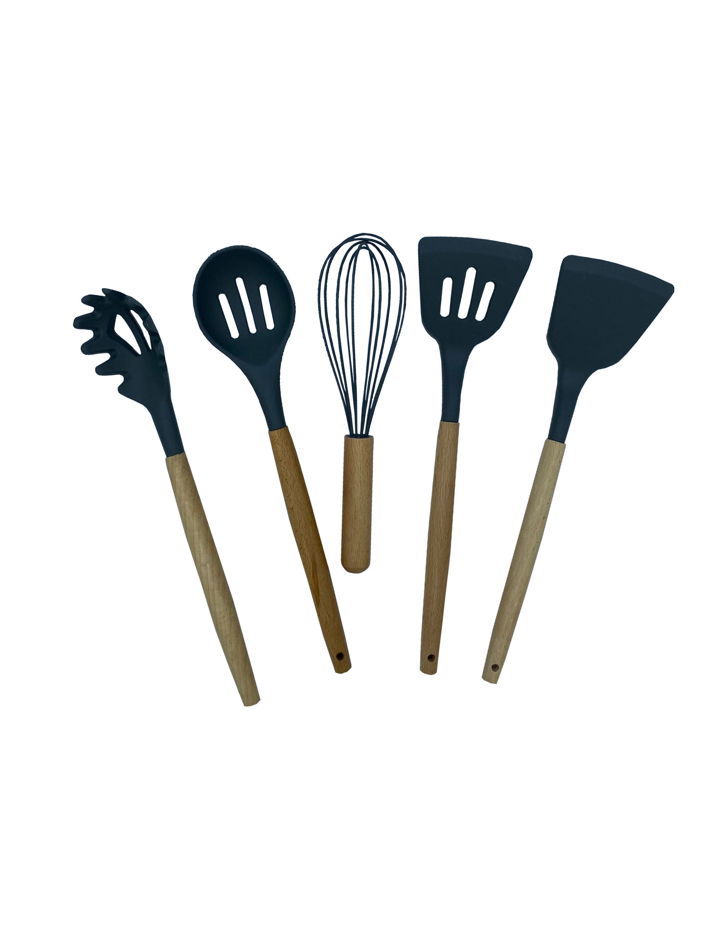 Set Di 11 Utensili Cucina In Silicone Resistenti Al Calore Con Manico In Legno