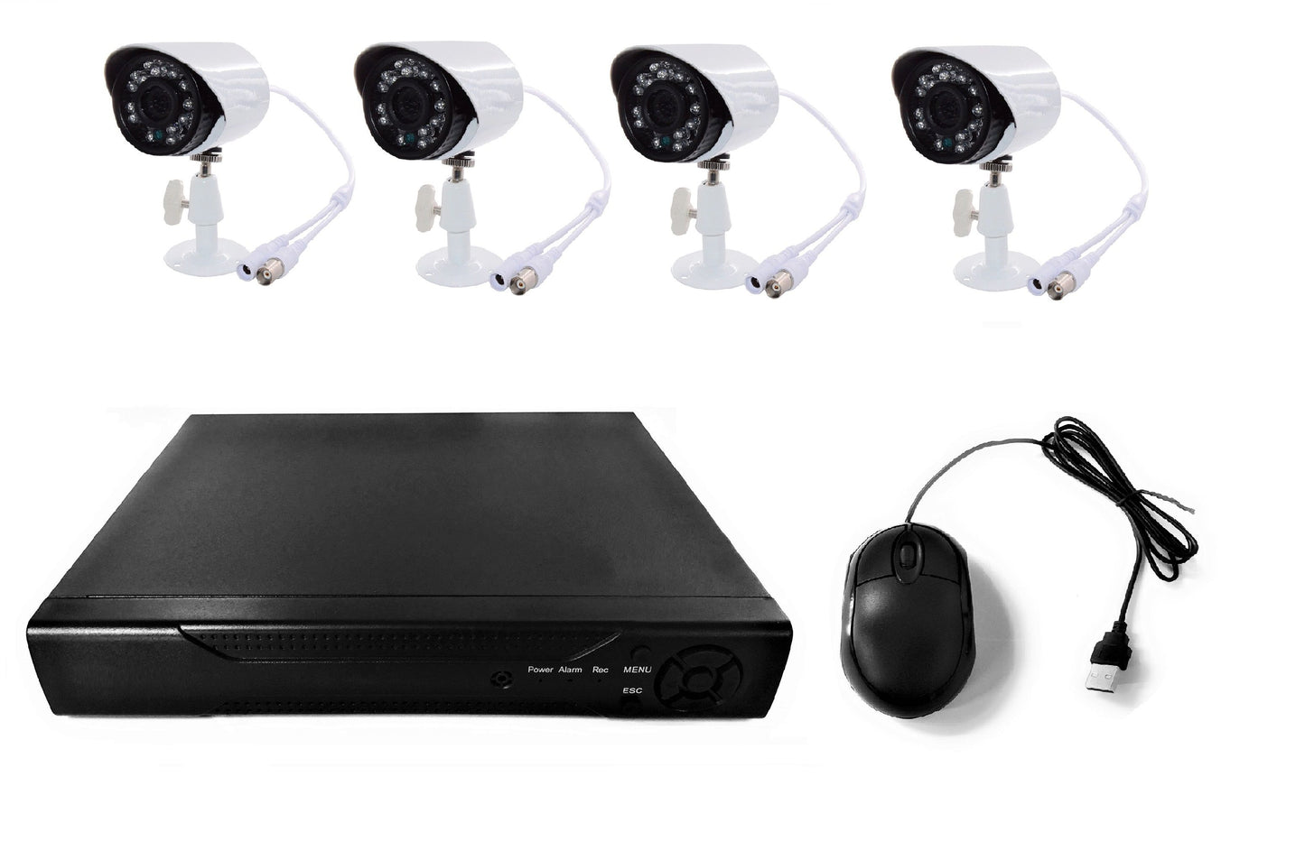 Kit Videosorveglianza 4 Canali Telecamere Infrarossi Dvr Alimentatori Prolunghe