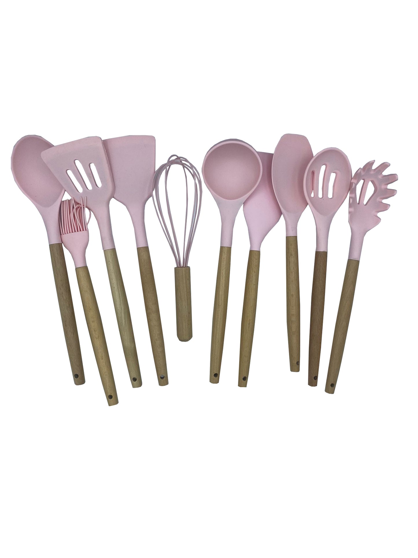 Set Di 11 Utensili Cucina In Silicone Resistenti Al Calore Con Manico In Legno
