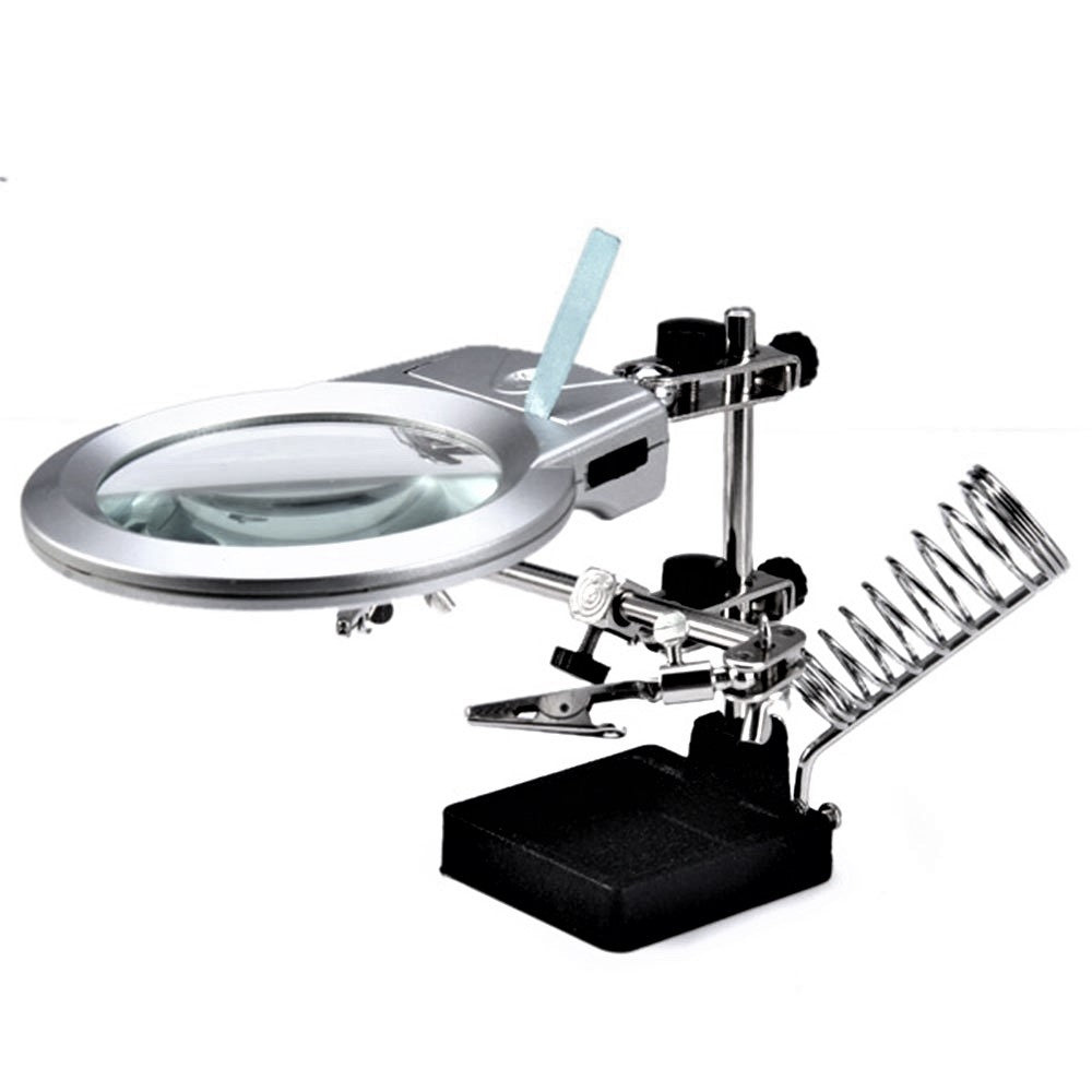 Lente Di Ingrandimento Da Tavolo Con Luce Led E Bracci Pinze Supporto Terza Mano