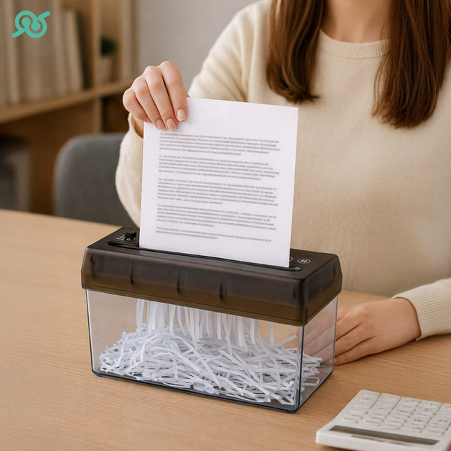 Distruggidocumenti con il cavo USB per la scrivania e con le batterie