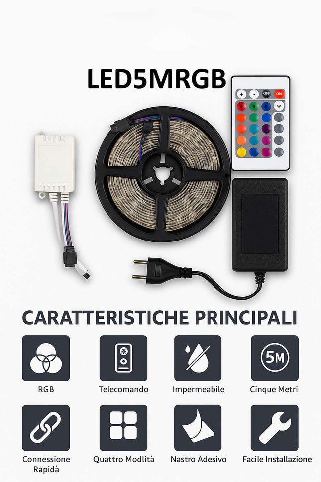 Kit striscia LED flessibile con il telecomando e con l'alimentatore e per la casa
