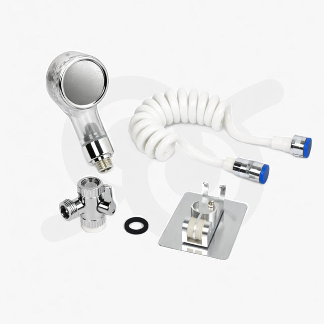 Kit soffione doccia per lavandino con tubo a spirale e con supporto adesivo