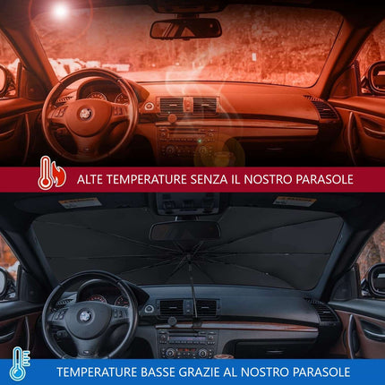 Parasole Auto a Forma di Ombrello con Meccanismo Pieghevole, Struttura Rinforzata e Custodia