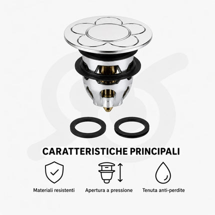 Piletta Scarico Lavabo Click Clack Universale Pop Up Antintasamento