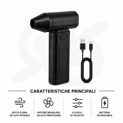 Soffiatore Elettrico Portatile Ricaricabile USB-C 100000RPM 5 Velocità