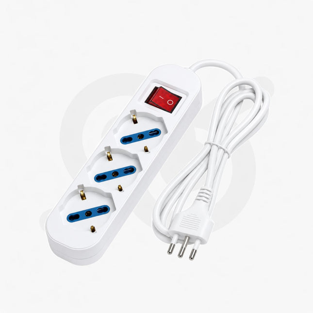 Ciabatta Multipresa elettrica a 3 posti con interruttore luminoso e cavo di ricarica
