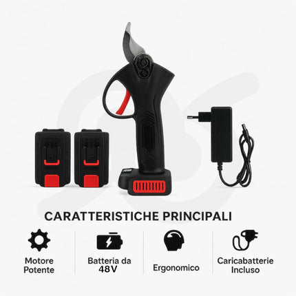 Forbice potatura professionale a batteria per il giardino con le due batterie al litio