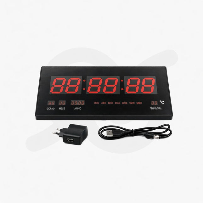 Orologio Digitale da Parete con Display a LED, con Funzione Datario e Termostato