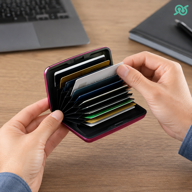 Porta Tessere E Carte Di Credito Rigido Tascabile In Alluminio Antiurto