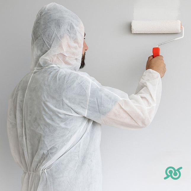 Tuta Antimacchia Monouso con Cappuccio e Zip Frontale per Pittura Bricolage e Lavori Domestici