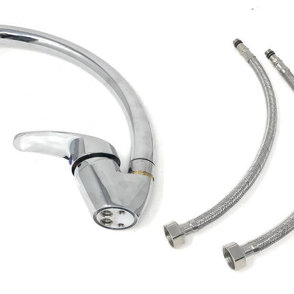 Rubinetto Per Lavello Cucina Miscelatore Canna Alta Ottone Cromato Mono Comando
