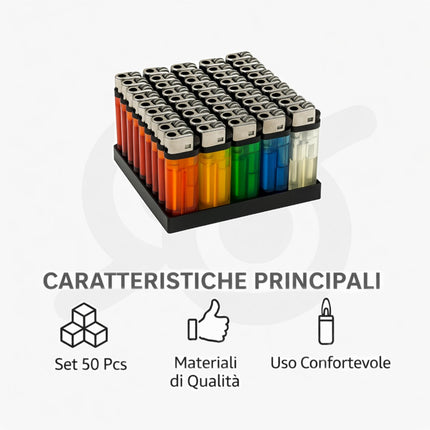 Set di 50 accendini in espositore, la scelta affidabile ogni esigenza quotidiana