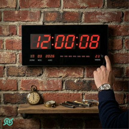 Orologio Digitale da Parete con Display a LED, con Funzione Datario e Termostato