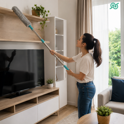 Spazzola Cattura Polvere In Microfibra Con Asta Allungabile Per Pulizia Efficace