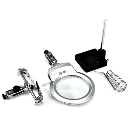 Lente Di Ingrandimento Da Tavolo Con Luce Led E Bracci Pinze Supporto Terza Mano