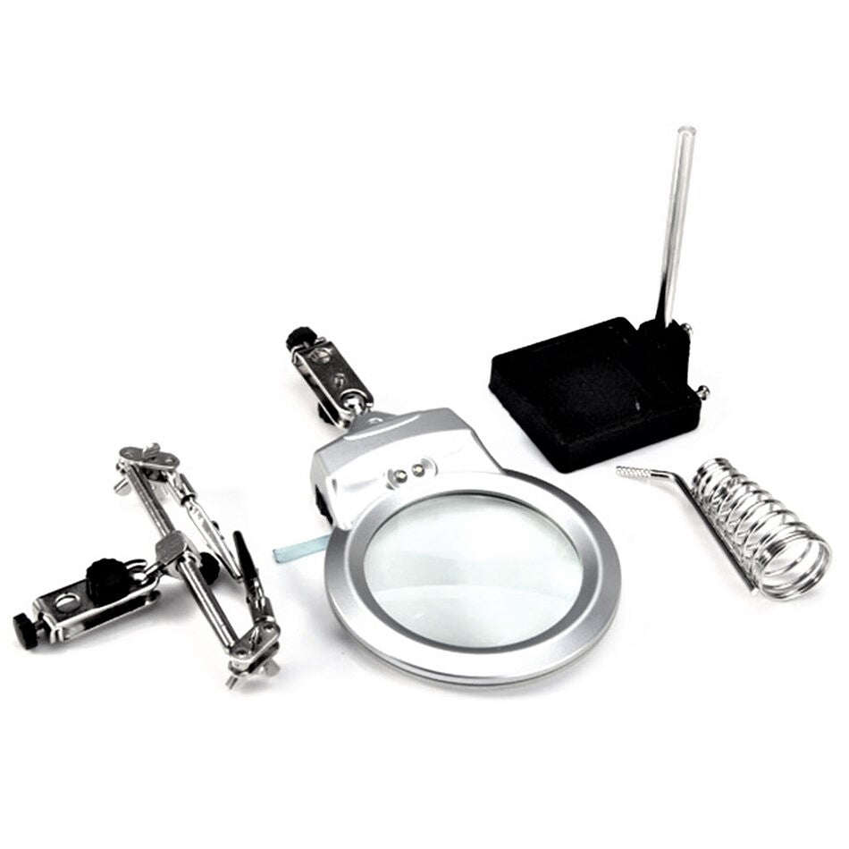 Lente Di Ingrandimento Da Tavolo Con Luce Led E Bracci Pinze Supporto Terza Mano