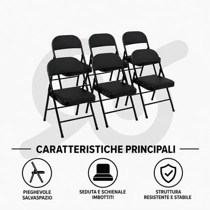Set 6 Sedie Pieghevoli Imbottite Richiudibili Salvaspazio Acciaio