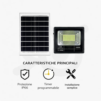 Faro Led 1000W con Pannello Solare e Controllo da Remoto Ideale da Esterni