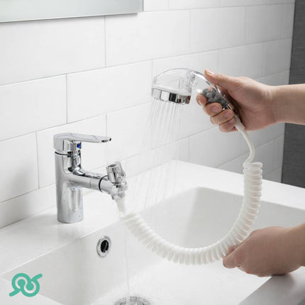 Kit soffione doccia per lavandino con tubo a spirale e con supporto adesivo