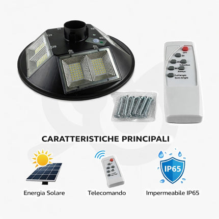 Lampione da 200W a Luce Fredda con Pannello Solare Integrato, Ideale in Giardino