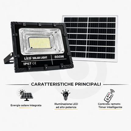 Faro Led 800W con Pannello Solare e Controllo da Remoto Ideale da Esterni