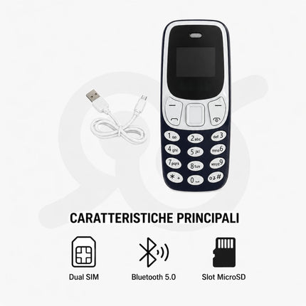 Mini Telefono Bluetooth Dual Sim Tascabile Con MicroSD Chiamate Gsm Sms Mp3