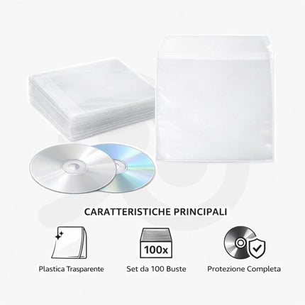 100 Bustine Trasparenti per CD e DVD con Aletta Inclusa per una Facile Chiusura