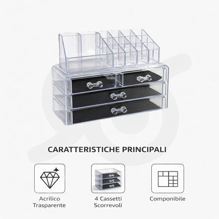 Organizzatore per Cosmetici e Accessori con 15 Scomparti e Cassetti Inclusi