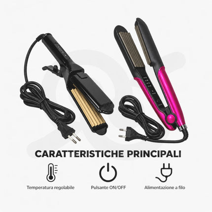 Piastra Professionale Per Capelli Effetto Frisé Da 45W In Tormalina 220°C