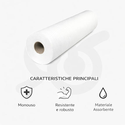 Rotolo di Carta Monouso da 50 metri, Ideale per Lettino Medico e Centri Estetici