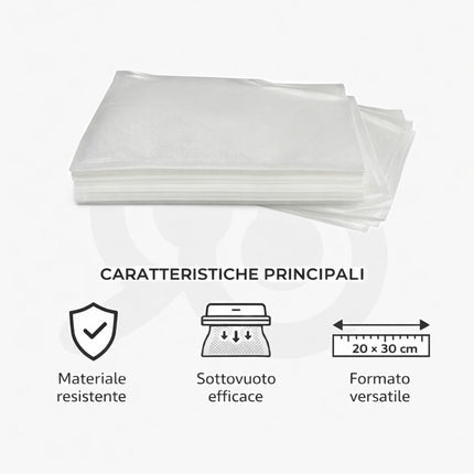 Buste Sottovuoto per Alimenti da 100 Pezzi con Dimensioni di 20 x 30 cm in PA/PE