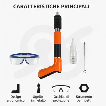 Pistola Manuale Sparachiodi Portatile Regolabile con Chiodi e Occhiali Integrati