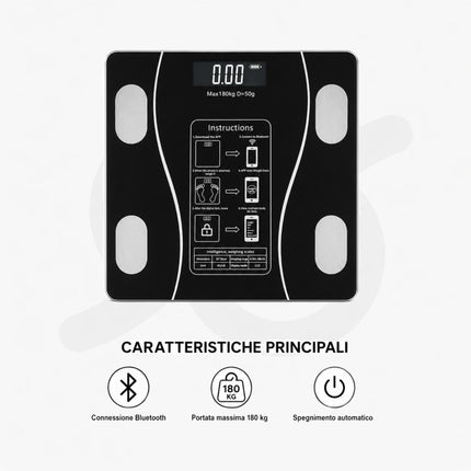 Bilancia Pesapersone Digitale Smart Con Applicazione Per Smartphone Fino A 180 Kg