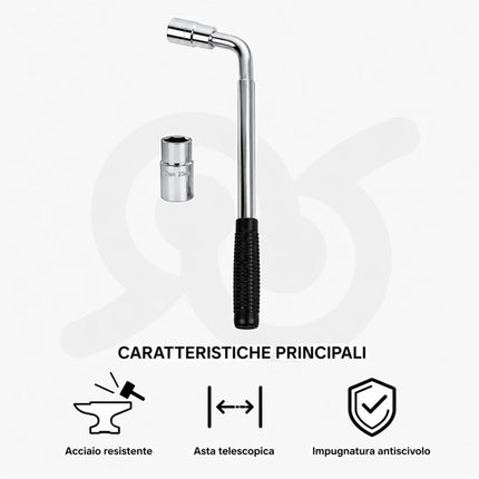 Chiave Telescopica Per Smontaggio Bulloni Auto Con Doppia Bussola 17 19 21 23mm