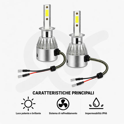 Coppia Di Lampade A Led Per Auto Moto C6 H1 6000K Fari Luce Bianca Lampadine