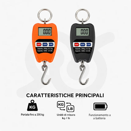 Bilancia Professionale Digitale Industriale Gancio Dinamometro Molla Max 200 Kg