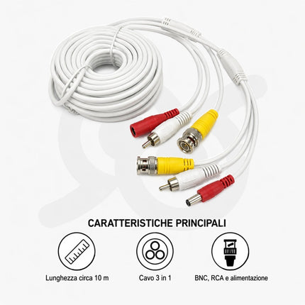 Cavo Da 10 Metri Per Telecamere Audio Video Ahd 1080P RCA BNC E Alimentazione